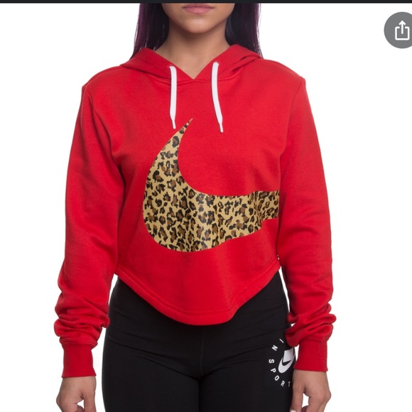 Nike | Tops | Nike Red Leopard Print Logo Hoodie | Poshmark